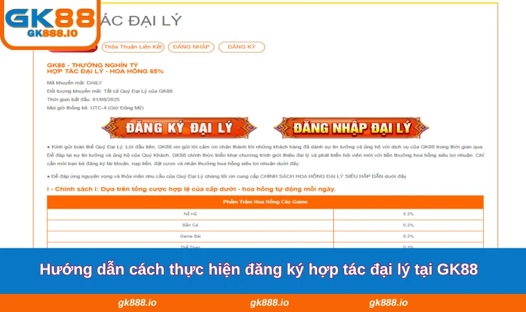 Hướng dẫn cách thực hiện đăng ký hợp tác đại lý tại GK88