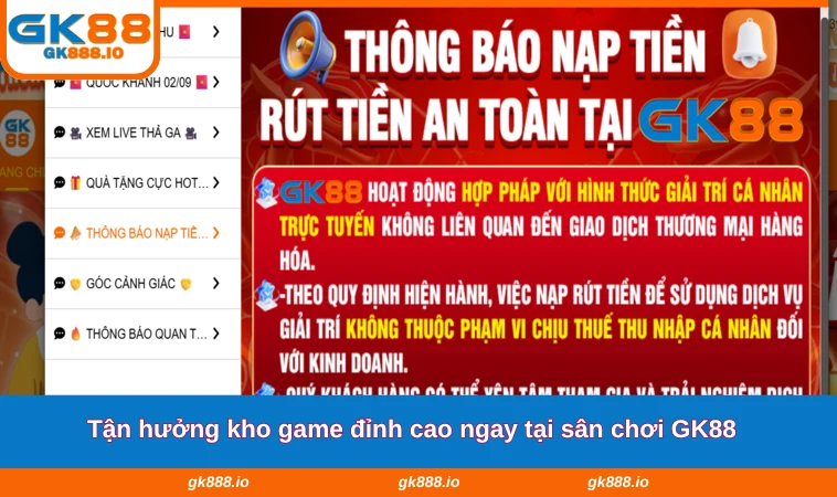 Tận hưởng kho game đỉnh cao ngay tại sân chơi GK88